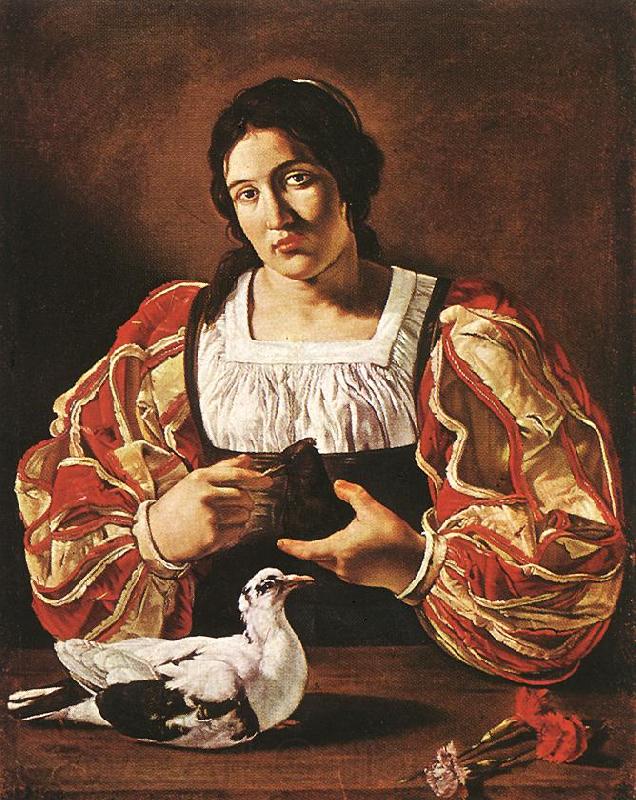 CECCO DEL CARAVAGGIO Woman with a Dove sdv Spain oil painting art